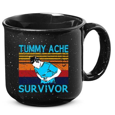 Tummy Ache Survivor Vintage Retro Sunset Stomach Hurts Memes 15oz Campfire Ceramic Mug