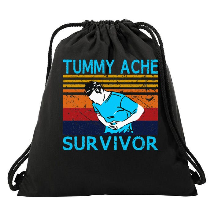 Tummy Ache Survivor Vintage Retro Sunset Stomach Hurts Memes Drawstring Bag