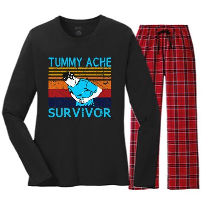 Tummy Ache Survivor Vintage Retro Sunset Stomach Hurts Memes Women's Long Sleeve Flannel Pajama Set 