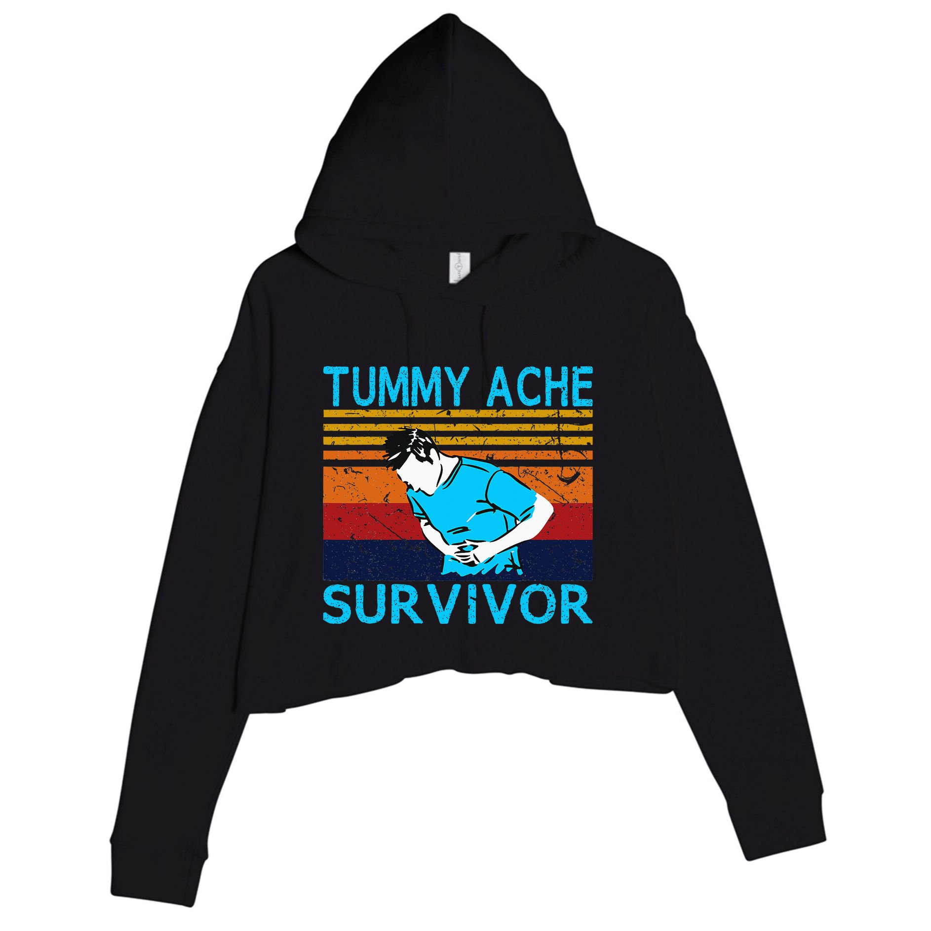 Tummy Ache Survivor Vintage Retro Sunset Stomach Hurts Memes Crop Fleece Hoodie