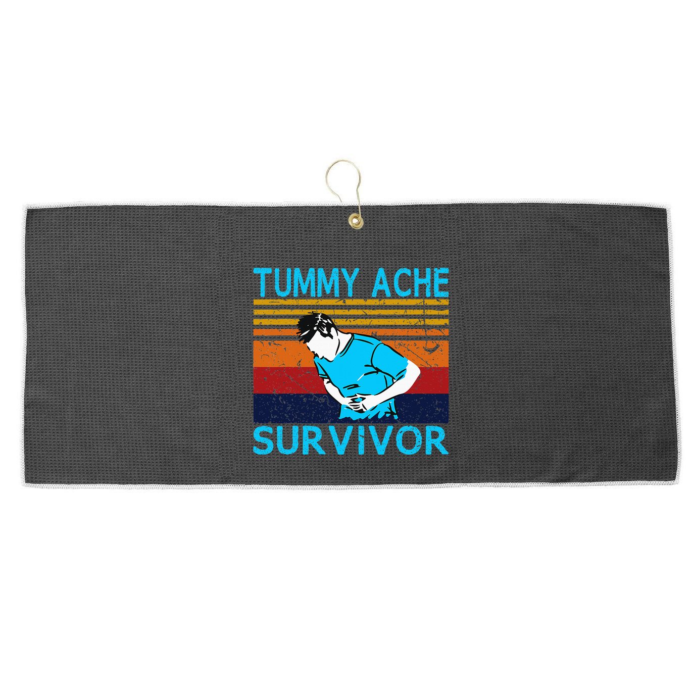Tummy Ache Survivor Vintage Retro Sunset Stomach Hurts Memes Large Microfiber Waffle Golf Towel