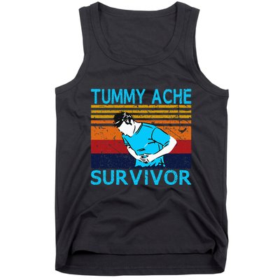 Tummy Ache Survivor Vintage Retro Sunset Stomach Hurts Memes Tank Top