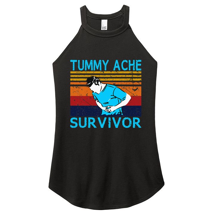 Tummy Ache Survivor Vintage Retro Sunset Stomach Hurts Memes Women's Perfect Tri Rocker Tank