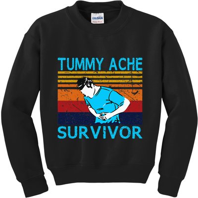 Tummy Ache Survivor Vintage Retro Sunset Stomach Hurts Memes Kids Sweatshirt