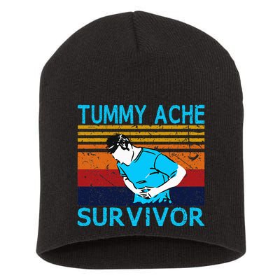 Tummy Ache Survivor Vintage Retro Sunset Stomach Hurts Memes Short Acrylic Beanie