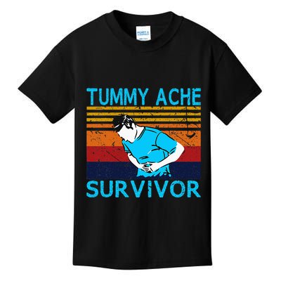 Tummy Ache Survivor Vintage Retro Sunset Stomach Hurts Memes Kids T-Shirt