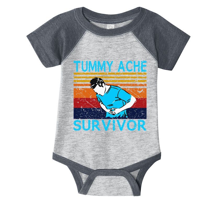 Tummy Ache Survivor Vintage Retro Sunset Stomach Hurts Memes Infant Baby Jersey Bodysuit