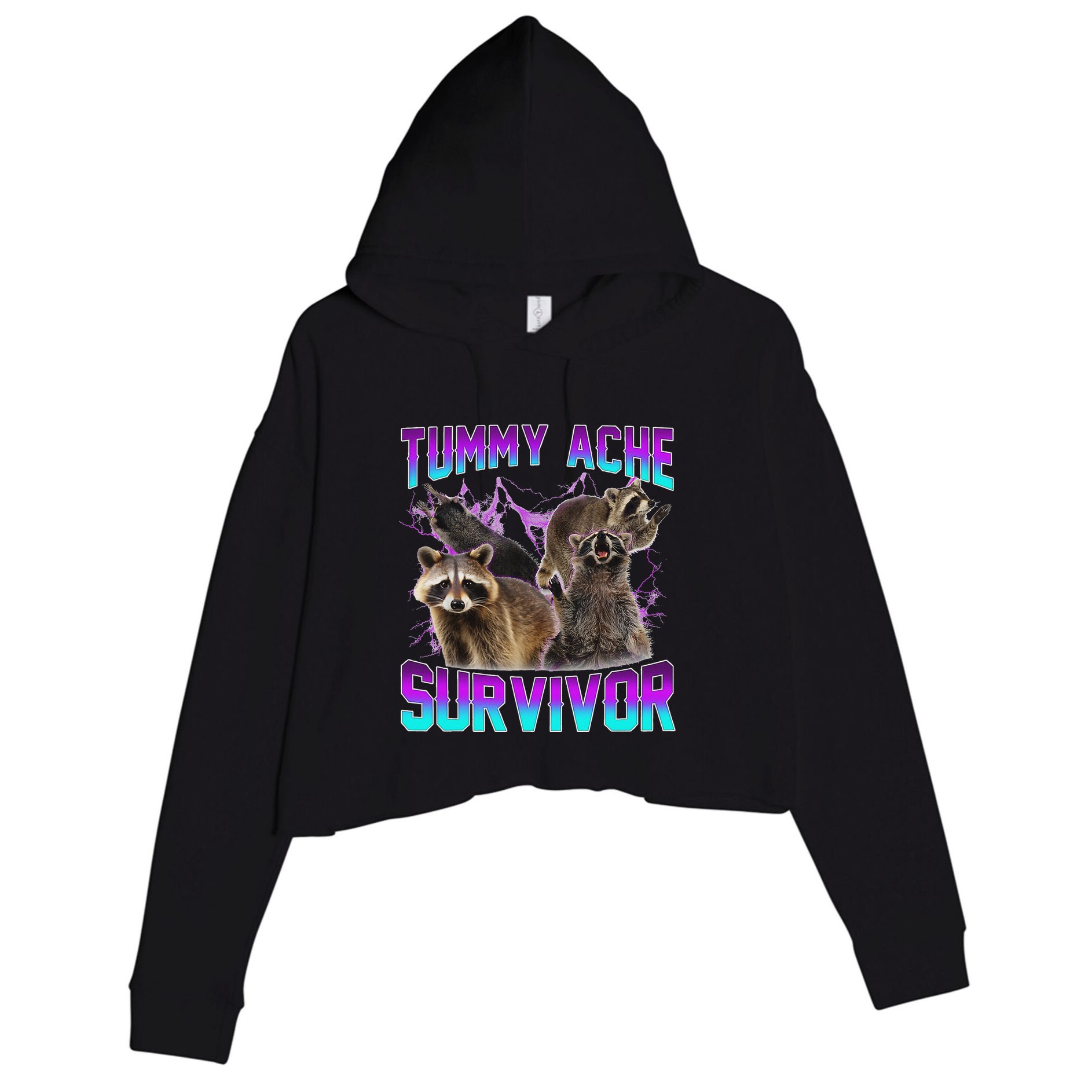Tummy Ache Survivor Raccoon Crop Fleece Hoodie