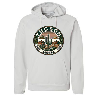 Tucson Arizona Southwestern Saguaro Cacti Desert Landscape Performance Fleece Hoodie