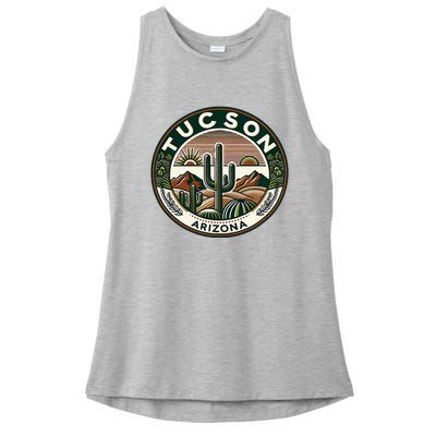 Tucson Arizona Southwestern Saguaro Cacti Desert Landscape Ladies PosiCharge Tri-Blend Wicking Tank