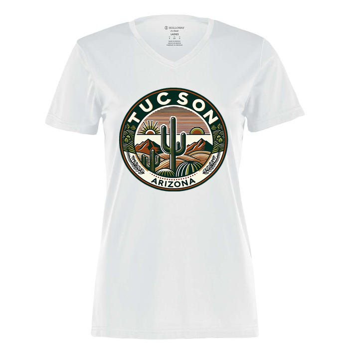 Tucson Arizona Southwestern Saguaro Cacti Desert Landscape Women's Momentum V-Neck T-Shirt