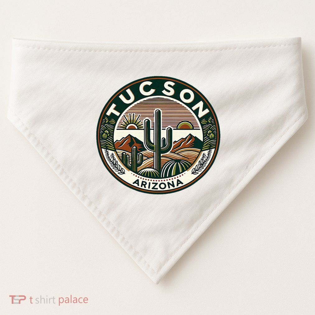 Tucson Arizona Southwestern Saguaro Cacti Desert Landscape USA-Made Doggie Bandana