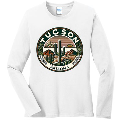 Tucson Arizona Southwestern Saguaro Cacti Desert Landscape Ladies Long Sleeve Shirt