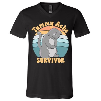 Tummy Ache Survivor Cat V-Neck T-Shirt