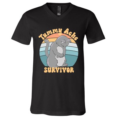 Tummy Ache Survivor Cat V-Neck T-Shirt