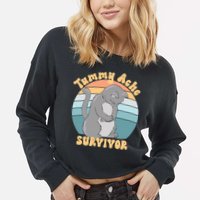 Tummy Ache Survivor Cat Cropped Pullover Crew