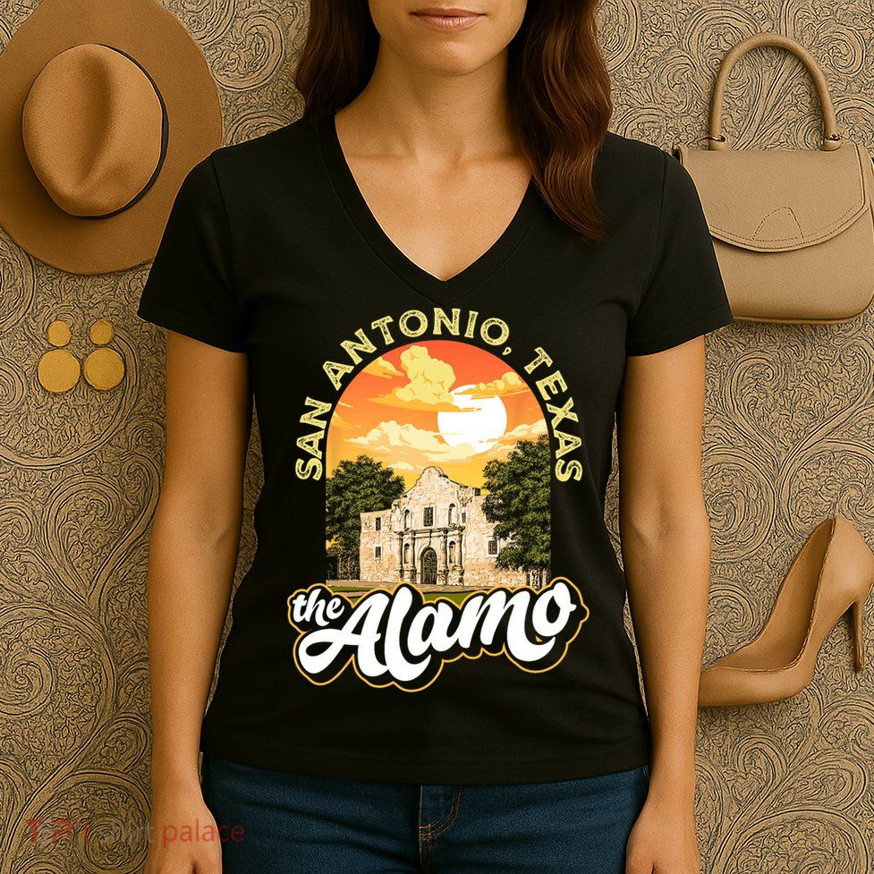 The Alamo San Antonio Texas Mission Vintage Retro Remember Women's V-Neck T-Shirt