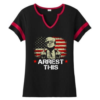 Trump Arrest This Funny Trump 2024 Convicted Felon Ladies Halftime Notch Neck Tee