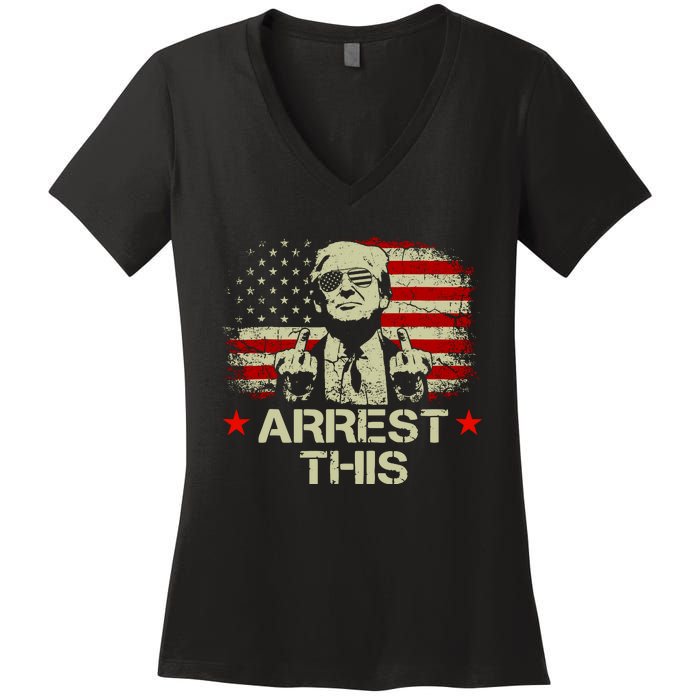 Trump Arrest This Funny Trump 2024 Convicted Felon Women's V-Neck T-Shirt