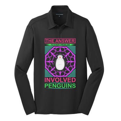 The Answer To Every Problem Involved Penguins Silk Touch Performance Long Sleeve Polo