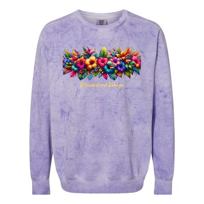 Trinidad And Tobago Band Of Tropical Flowers Colorblast Crewneck Sweatshirt