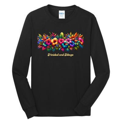 Trinidad And Tobago Band Of Tropical Flowers Tall Long Sleeve T-Shirt