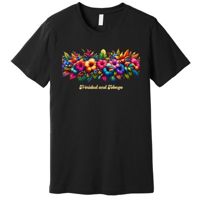 Trinidad And Tobago Band Of Tropical Flowers Premium T-Shirt