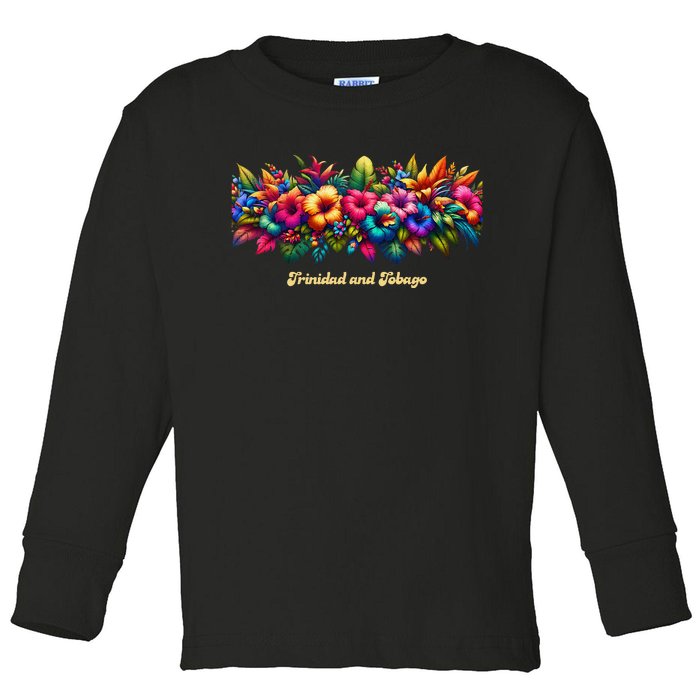 Trinidad And Tobago Band Of Tropical Flowers Toddler Long Sleeve Shirt