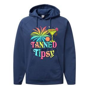 Tanned And Tipsy Funny Summer Quotes Performance Fleece Hoodie