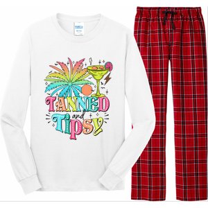 Tanned And Tipsy Funny Summer Quotes Long Sleeve Pajama Set