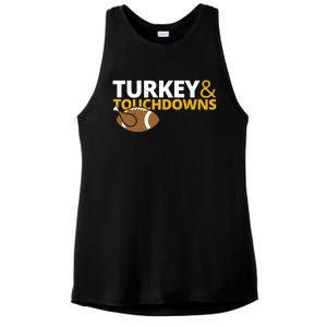 Turkey And Touchdowns Football Festive Thanksgiving Ladies PosiCharge Tri-Blend Wicking Tank