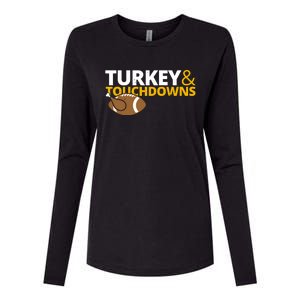 Turkey And Touchdowns Football Festive Thanksgiving Womens Cotton Relaxed Long Sleeve T-Shirt