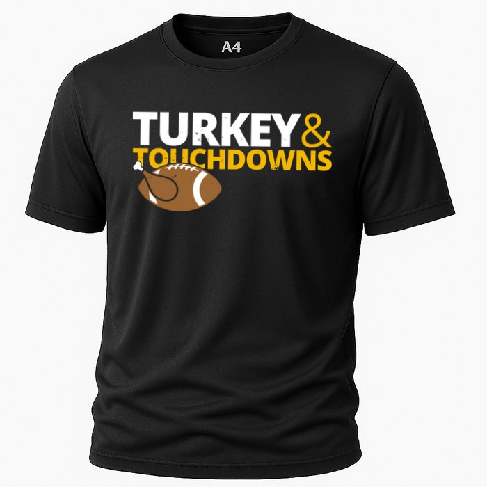 Turkey And Touchdowns Football Festive Thanksgiving Cooling Performance Crew T-Shirt
