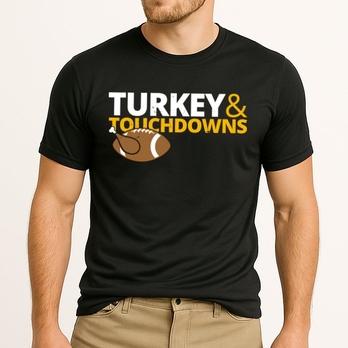 Turkey And Touchdowns Football Festive Thanksgiving Cooling Performance Crew T-Shirt