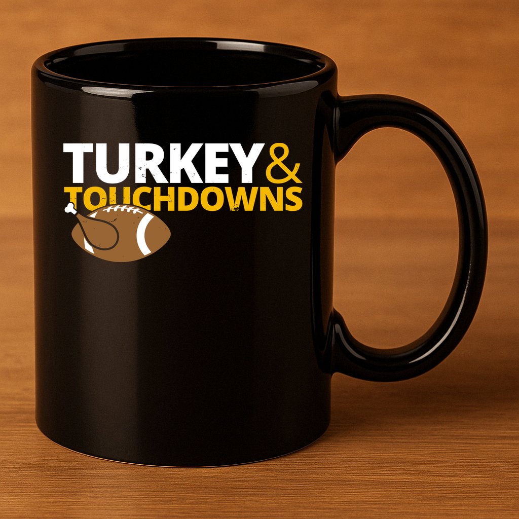 Turkey And Touchdowns Football Festive Thanksgiving 11oz C Handle Ceramic Mug