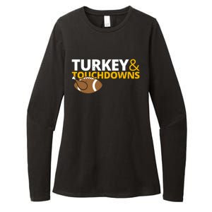 Turkey And Touchdowns Football Festive Thanksgiving Womens CVC Long Sleeve Shirt