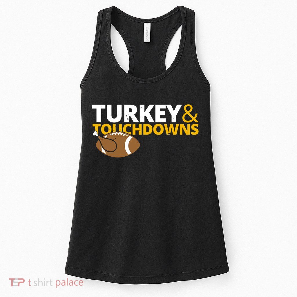 Turkey And Touchdowns Football Festive Thanksgiving Womens Tank Top