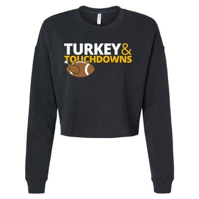Turkey And Touchdowns Football Festive Thanksgiving Cropped Pullover Crew
