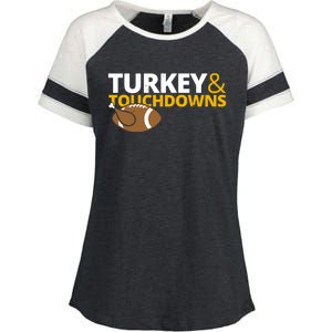 Turkey And Touchdowns Football Festive Thanksgiving Enza Ladies Jersey Colorblock Tee