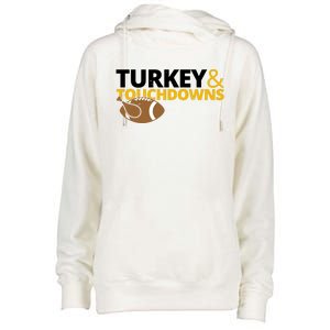 Turkey And Touchdowns Football Festive Thanksgiving Womens Funnel Neck Pullover Hood