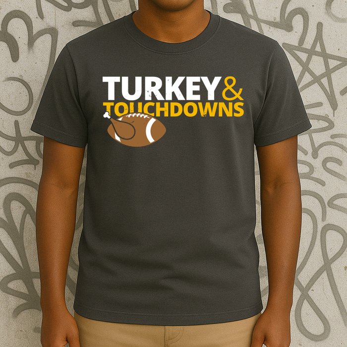 Turkey And Touchdowns Football Festive Thanksgiving T-Shirt