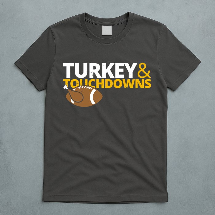 Turkey And Touchdowns Football Festive Thanksgiving T-Shirt