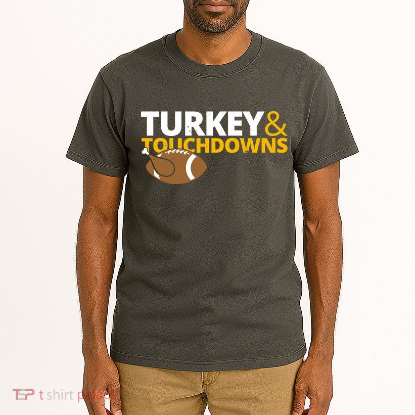 Turkey And Touchdowns Football Festive Thanksgiving Tall T-Shirt