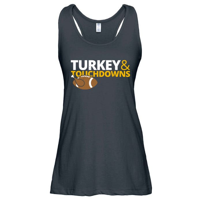 Turkey And Touchdowns Football Festive Thanksgiving Ladies Essential Flowy Tank