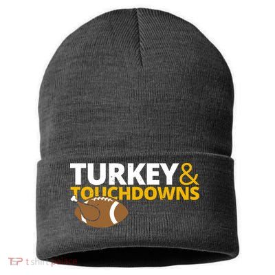 Turkey And Touchdowns Football Festive Thanksgiving Sustainable Knit Beanie