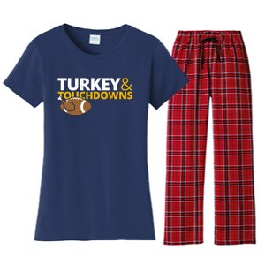 Turkey And Touchdowns Football Festive Thanksgiving Women's Flannel Pajama Set