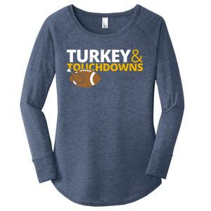 Turkey And Touchdowns Football Festive Thanksgiving Women's Perfect Tri Tunic Long Sleeve Shirt