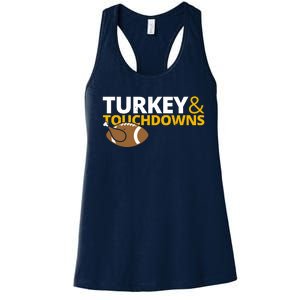 Turkey And Touchdowns Football Festive Thanksgiving Women's Racerback Tank