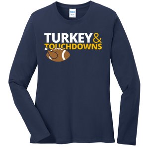 Turkey And Touchdowns Football Festive Thanksgiving Ladies Long Sleeve Shirt