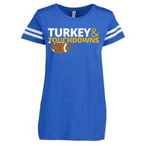 Turkey And Touchdowns Football Festive Thanksgiving Enza Ladies Jersey Football T-Shirt